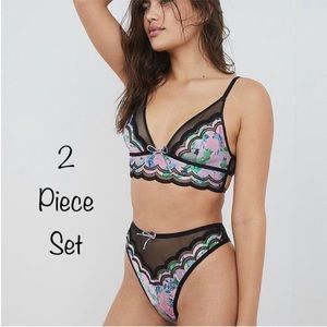 NWT 2 Pc For Love & Lemons Odette Floral Bralette & Thong Panty Small or Medium